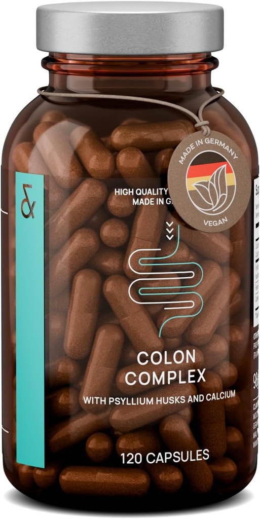 Psyllium Husdyr Kapsler - 2200mg Opløselige Fiber Supplement per servering - Colon Complex med Fennel, Caraway Extract & Calcium - 120 Veganske Kapsler - Made in Germany
