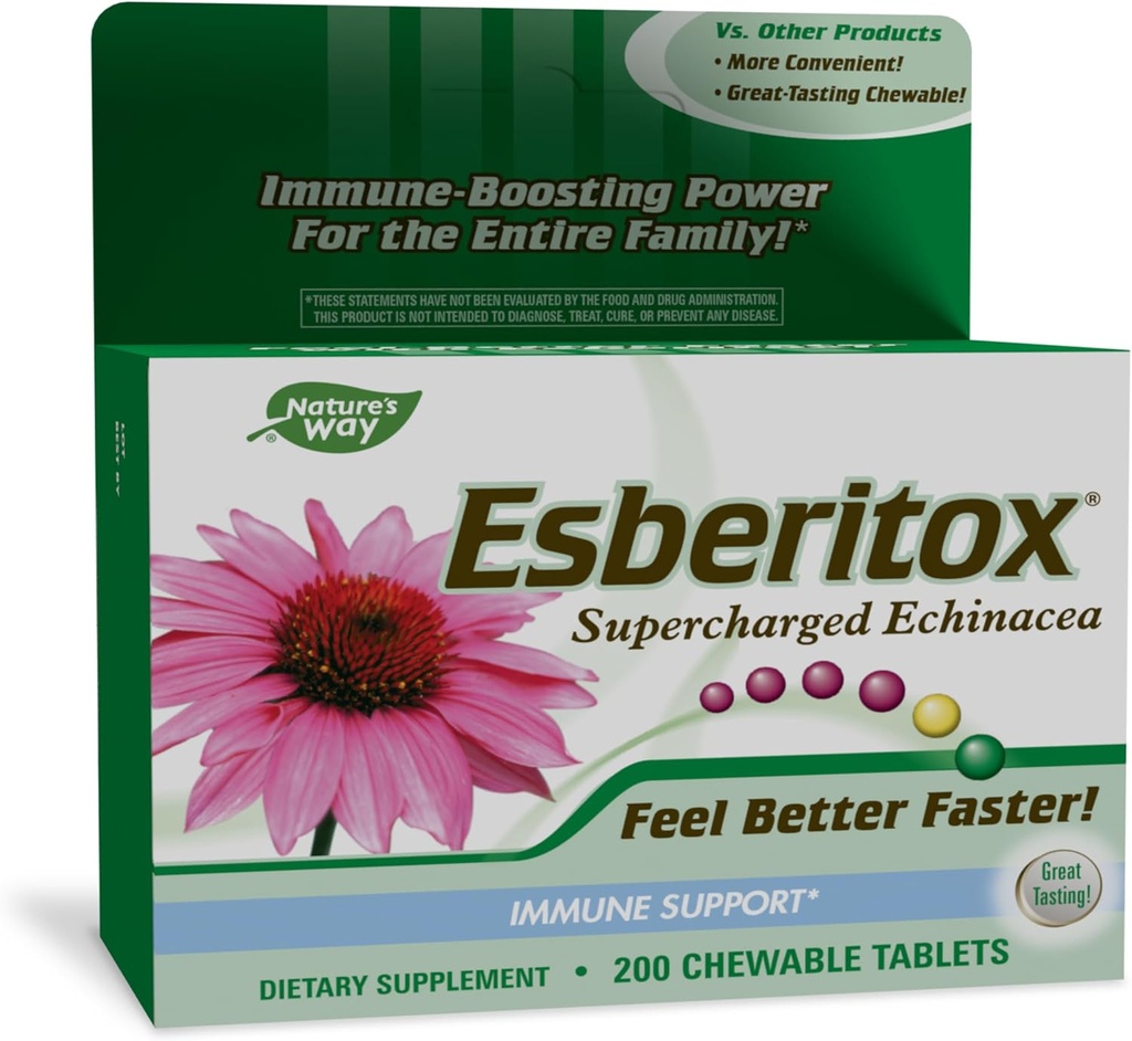 ESBERITOX Supercharged Echinacea - immunforsvar - Urtetilskud - Wild Indigo Root - Lilla Coneflower - Lavet i Tyskland - 200 tabletter