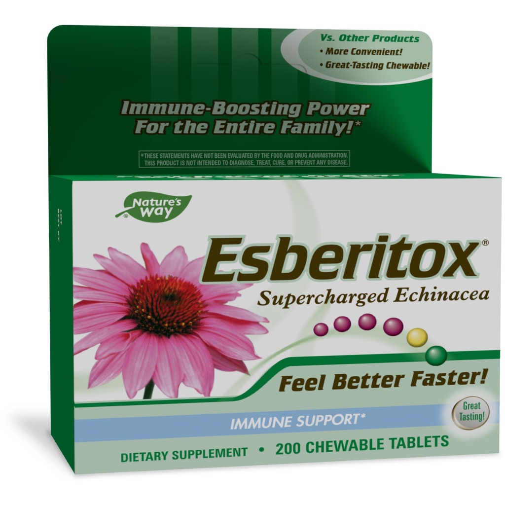 ESBERITOX Supercharged Echinacea - immunforsvar - Urtetilskud - Wild Indigo Root - Lilla Coneflower - Lavet i Tyskland - 200 tabletter