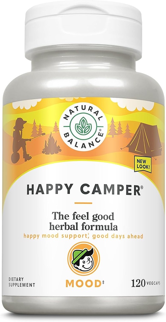 Natural Balance Happy Camper - Feel-Good Mood Support Supplement - Gotu Kola, Passion Flower, and Kava Kava Capsules - 60-Day Guarantee (120 Count)