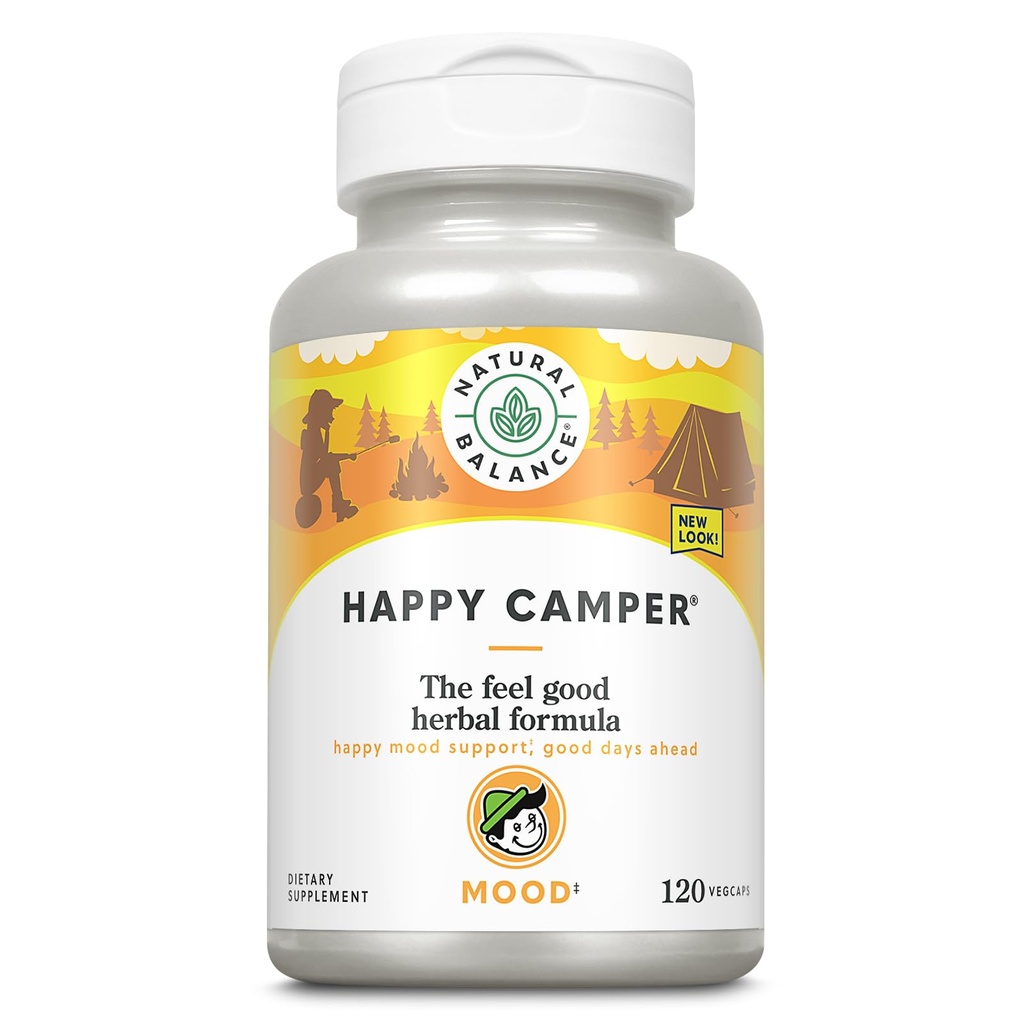 Naturlig balance Happy Camper - FeelGood Support - Gotu Kola, Passion Flower, og Kava Kava Kapsler - 60-dages garanti (120 Greve)