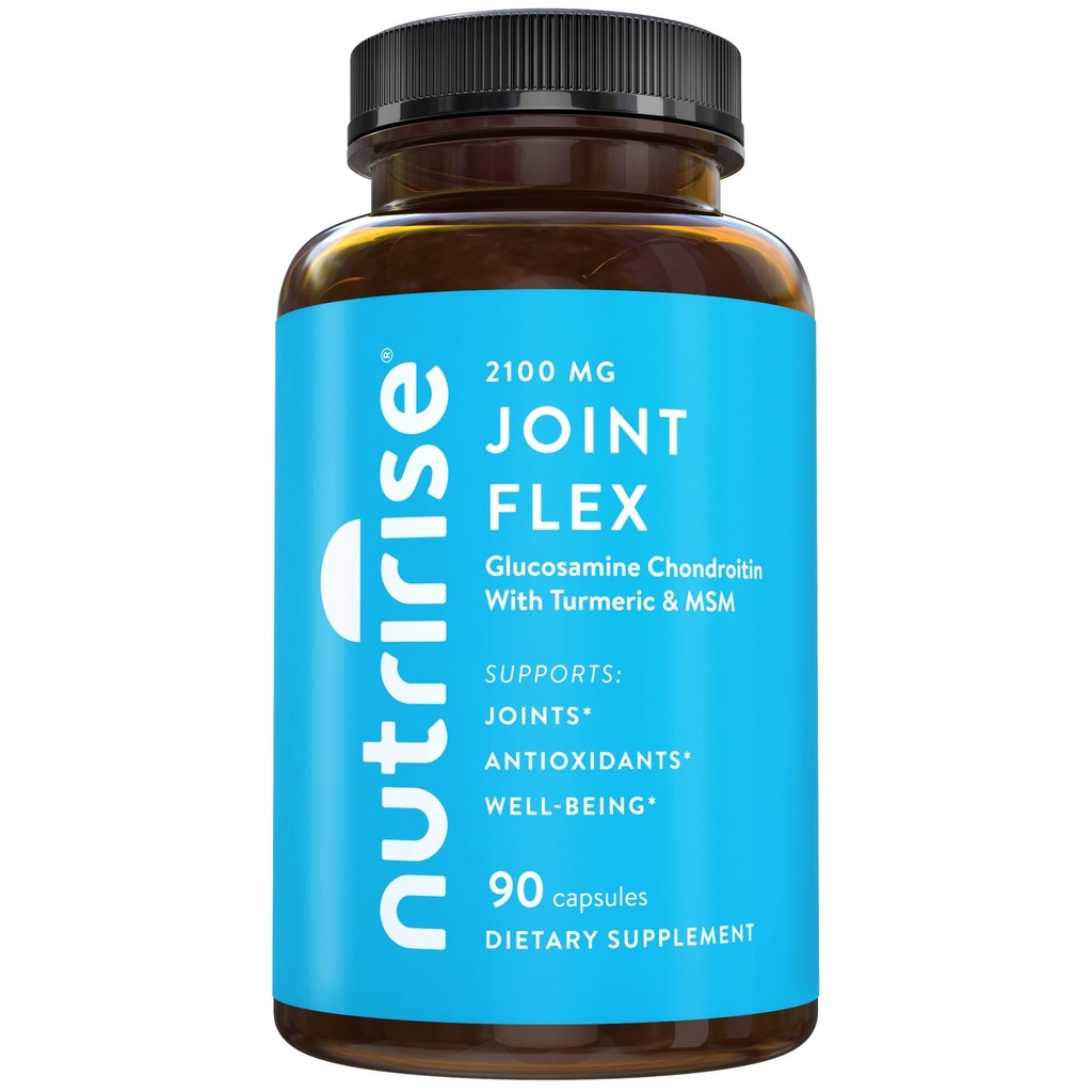 Nutrise Glucosamine Chondroitin Quercetin & MSM med gurkemeje Curcumin 2100mg Triple Strength Joint Support Supplement for kvinder & mænd med Boswellia & Bromelain, Gluten Free, Non GMO, 90 Greve