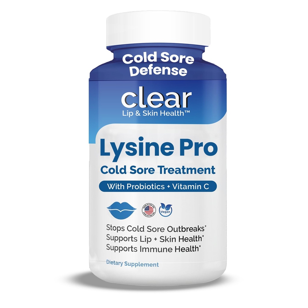 Lysin Cold Sore Treatment for Lips - med Lactobacillus Rhamnosus, Acidophilus og C-vitamin - Cold Sore Supplement for Lip & Hud Sundhed, immunforsvar & Forebyggelse - 360 kapsler