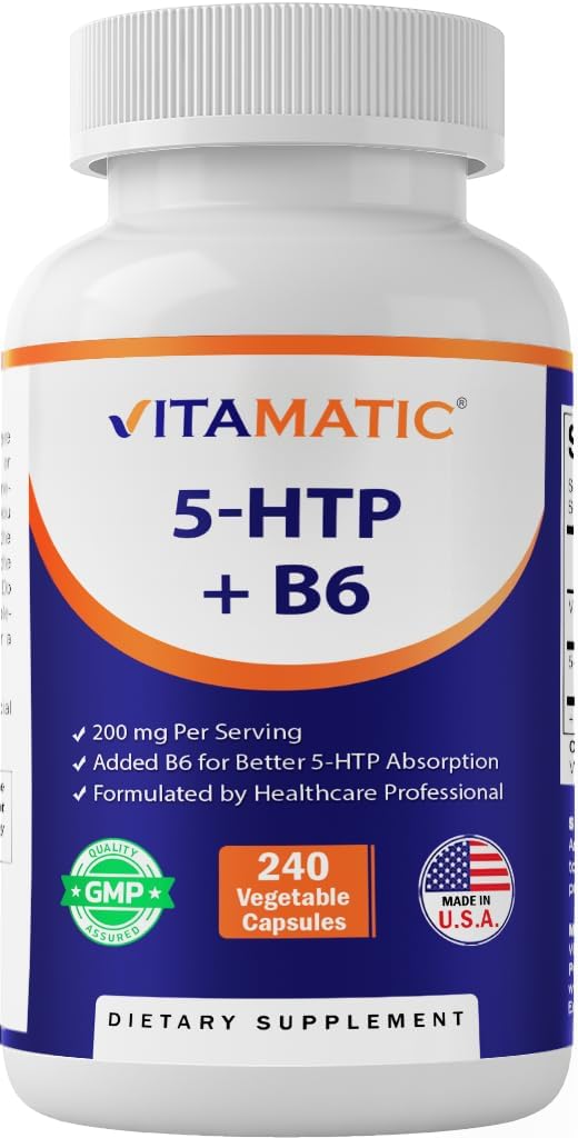 Vitamatisk 5- HTP 200mg med B6 5mg per servering - 240 vegetariske kapsler (5- Hydroxytryptophan) - (Griffonia Simplicifolia Seed Extract)