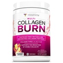 Multi Collagen Burn: Hydrolyseret Protein Peptider med Hyaluronsyre, C-vitamin, SHB Dipless, type I, II, III, V og X, Kaffefri Strawberry Lemonade Flavored 30 Serveringer