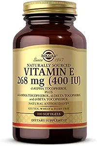 Solgar Vitamin E 268 MG (400 IE) (d- Alpha Tocopherol & blandede tocopheroler), 100 Softels - Understøtter immunsystem & hudernæring - Natural Antioxidant - Gluten Free, Dairy Free - 100 Servere