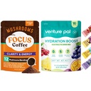 Venture Pal Mushroom Coffee & Electrolyte Powder Bundle: 12 i 1 Kaffe med Ashwagandha & Sugar- Free Electrolyte Pakker til fokus, Immunitet, Hydration & Inddrivelse - 40 Servere & 16 Sticks