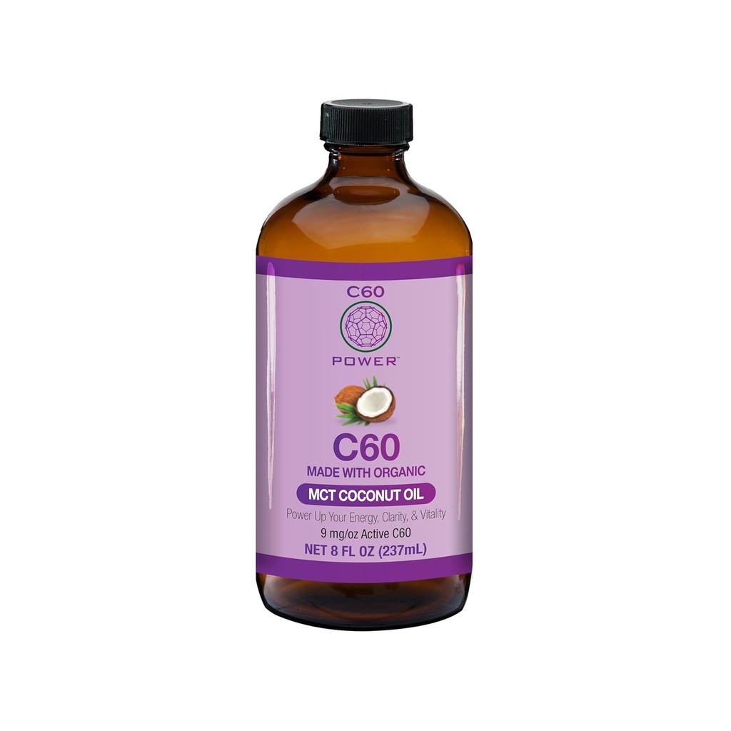 C60 Power - MCT 8- oz.- Organic MCT Coconut Oil, 8 Fl Oz, 99,99% Pure Carbon Fullerenes, Lift Oxidative Burden, Optimer Mitokondriel funktion
