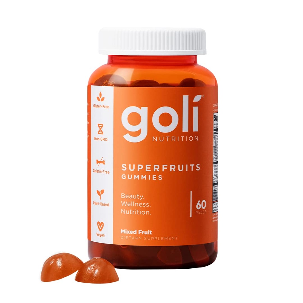 Goli Nutritional Supplement, SuperFruits Beauty Gummy Vitamin - 60 Greve - Collagen- Promotion Ingredienser - Blandede frugter, Vegan, Plant- baseret, Non- GMO, Gluten- Free & Gelatine Free