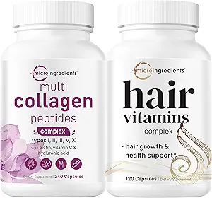 Micro Ingredienser Multi Collagen Complex for Women & Hår Vitaminer Complex Capsules Bundle 2 Pack 124; Grass- Fed Collagen Peptider Mea124; 14- in-1 Avanceret hårvækst Support