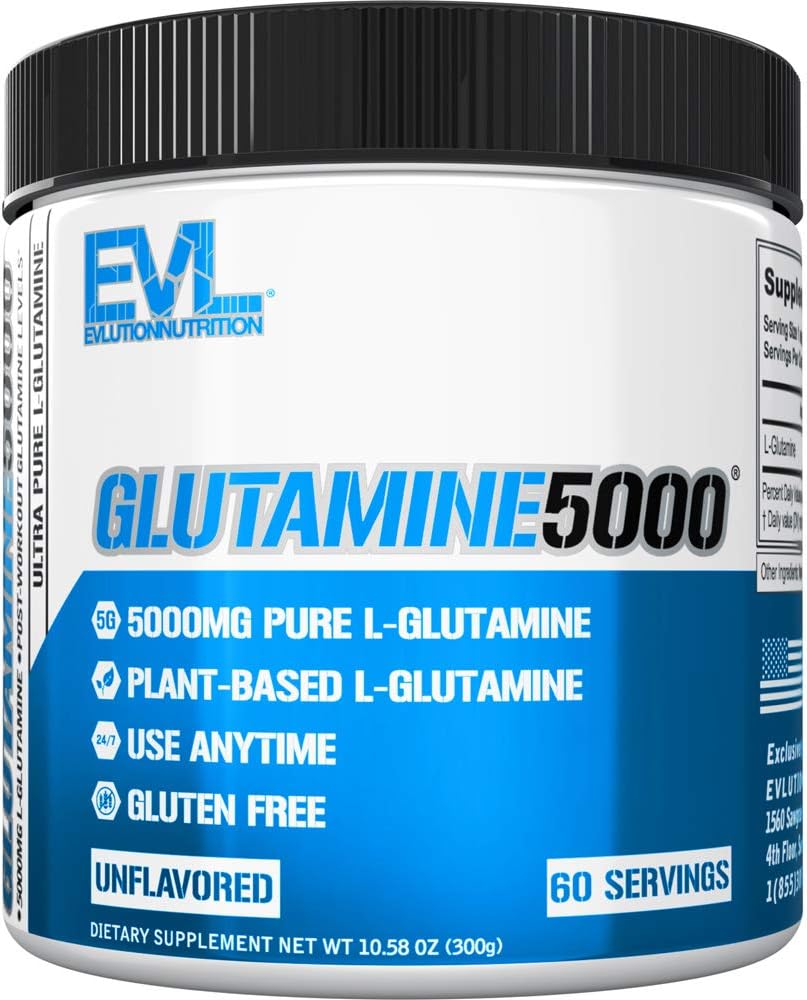 Pure Vegan L- Glutamin Powder Supplement - Evolution Nutrition Nitroxide Booster 5g L Glutamin Supplement for Post Workout Inddrivelse Forbedret Pumper Gut Health Energy og Immunity - Unflavored