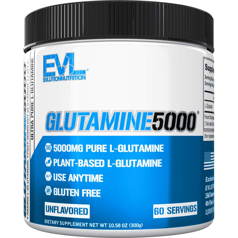 Pure Vegan L- Glutamin Powder Supplement - Evolution Nutrition Nitroxide Booster 5g L Glutamin Supplement for Post Workout Inddrivelse Forbedret Pumper Gut Health Energy og Immunity - Unflavored
