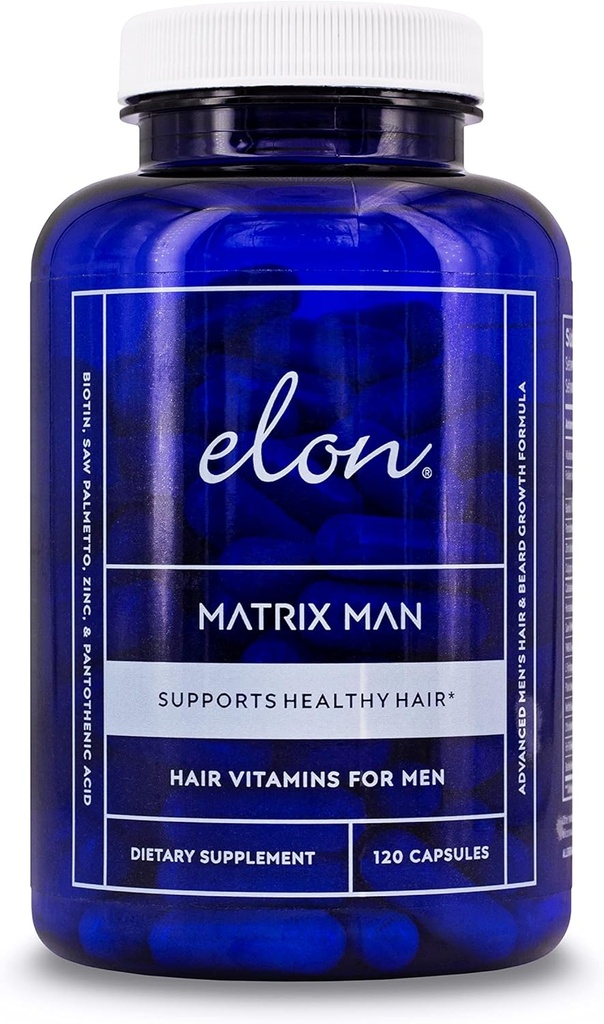 Elon Matrix Man - 60 dages forsyning - Hårvækst Vitaminer til mænd - Saw Palmetto & Biotin Advanced Formel Vitaminer - fremmer sund beard vækst - (120 kapsler)