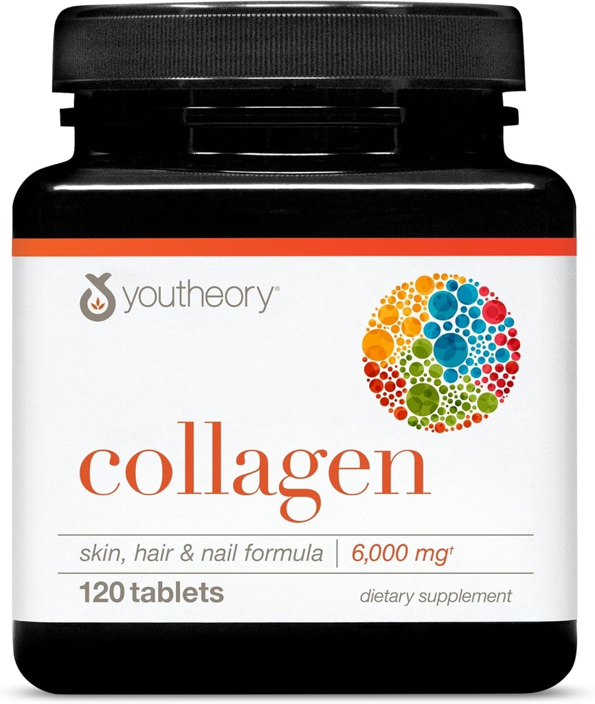Youtory Advanced Collagen - 6.000 mg - med C-vitamin og aminosyrer - for hårvækst, hud og negle * - Understøtter Joint, Bone & Muscle Health * - for kvinder og mænd - 120 tabletter (20-dages levering)