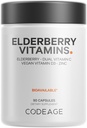 Kodeage Elderberry Vitamin - Organic Fermented Elderberry Blend, C-vitamin fra Ascorbic Acid & Organic Acerola Kirsebær, Vitamin D3, Zink, Sambucus Berries - 90 Kapsler