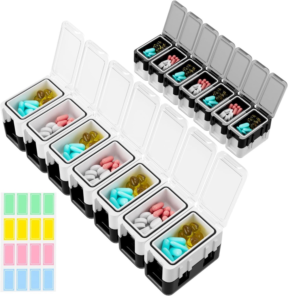 Restree Weekly Pill Organizer, 14 Compartments Bærbar Pill Box, 2 gange om dagen AM / PM Medication Organizer, Fugtighed- Proof Travel Pill Case for Vitamin, Medicin, Fish Oil / Supplements (hvid)