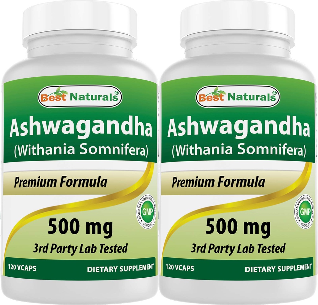 Bedste Naturals Ashwagandha Extract 500 Mg 120 Kapsler (pakke med 2)