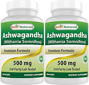 Bedste Naturals Ashwagandha Extract 500 Mg 120 Kapsler (pakke med 2)