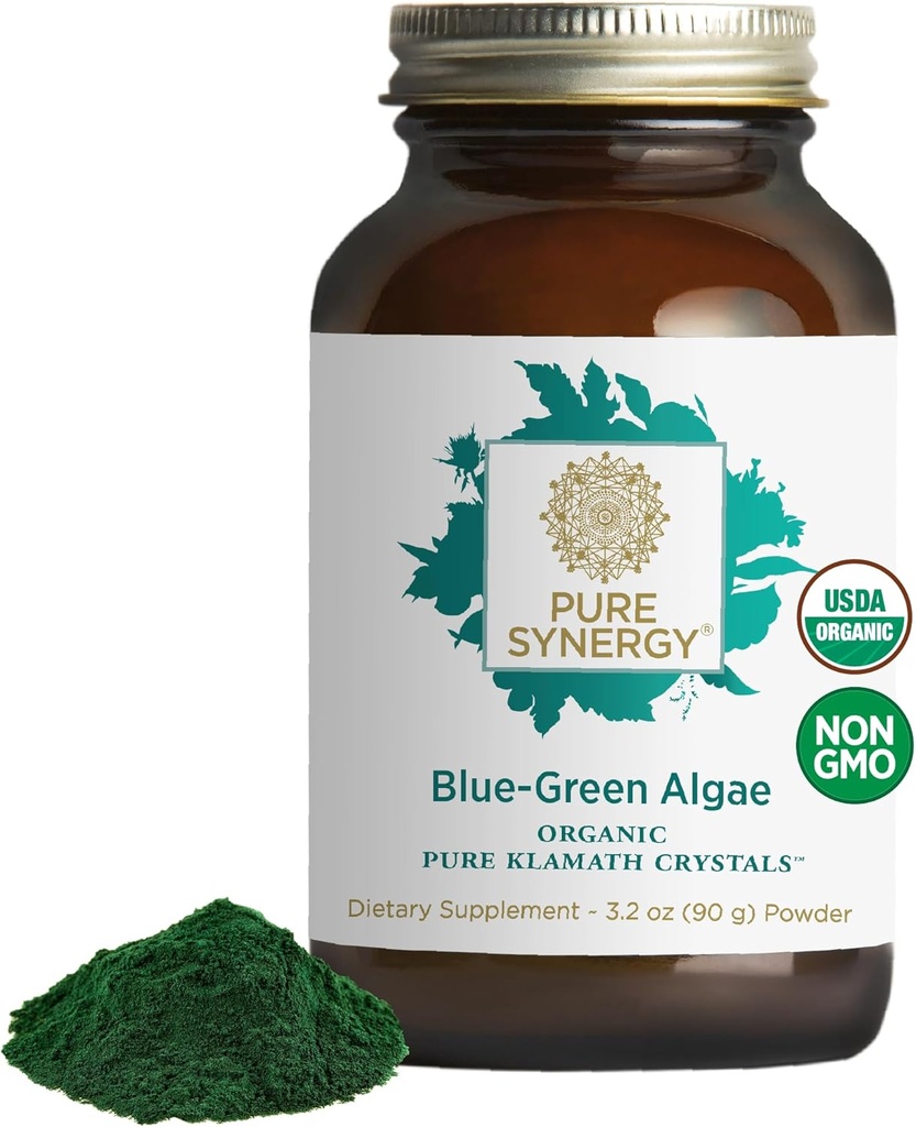 PURE SYNERGY Blue- Green Algae Powder 124; Superfood Powder med Chlorophyll # 124; Organic AFA Blue Green Algae Supplement # 124; Understøtter energi, mental Klarhed, og afgiftning (3.2 oz.)