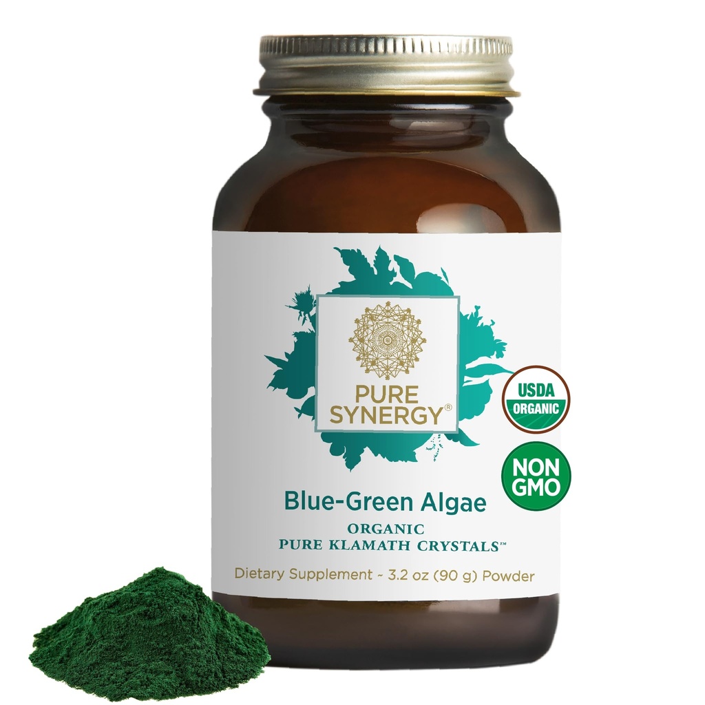 PURE SYNERGY Blue- Green Algae Powder 124; Superfood Powder med Chlorophyll # 124; Organic AFA Blue Green Algae Supplement # 124; Understøtter energi, mental Klarhed, og afgiftning (3.2 oz.)