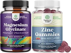 Bundle af Pure Magnesium Glycinate 400mg Per Servering til Mood Sleep og Afslapning 240ct og ekstra styrke Zinkgummier for voksne - Immunity gummies for voksne