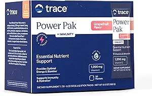 Spor mineraler (124; Power Pak Electrolyte + Immunity Boost Drink Packets) 124; 1200 mg C-vitamin, Elderberry, Zink, D3, B6, B12; Immunitet, Hydration, & energistøtte; Fizzy Grapefrugt (124; 30 Packets)