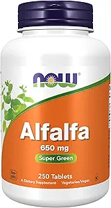 Now Foods Supplements, Alfalfa 650 mg kilde til vitamin K, Green Superfoods, 250 tabletter