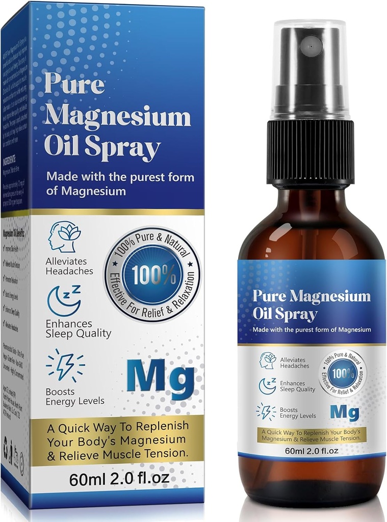 Pure Magnesium Oil Spray, 100% Pure & Natural Magnesium Spray, Gluten Free, Non- GMO Topisk Magnesium Body Spray med Rosemary og Eucalyptus Olies, Magnesium Oil for Feet, 2.02FLLOZ (# 1)