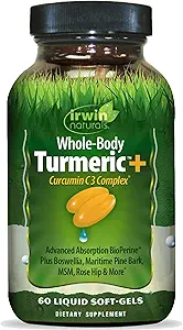 Irwin Naturals Whole- Body Turmerisk + - 60 flydende bløddele - BioPerine Complex Forbedret Absorption - 30 Total Servering