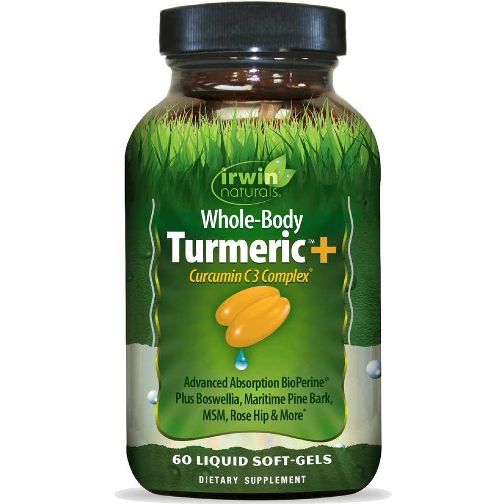 Irwin Naturals Whole- Body Turmerisk + - 60 flydende bløddele - BioPerine Complex Forbedret Absorption - 30 Total Servering