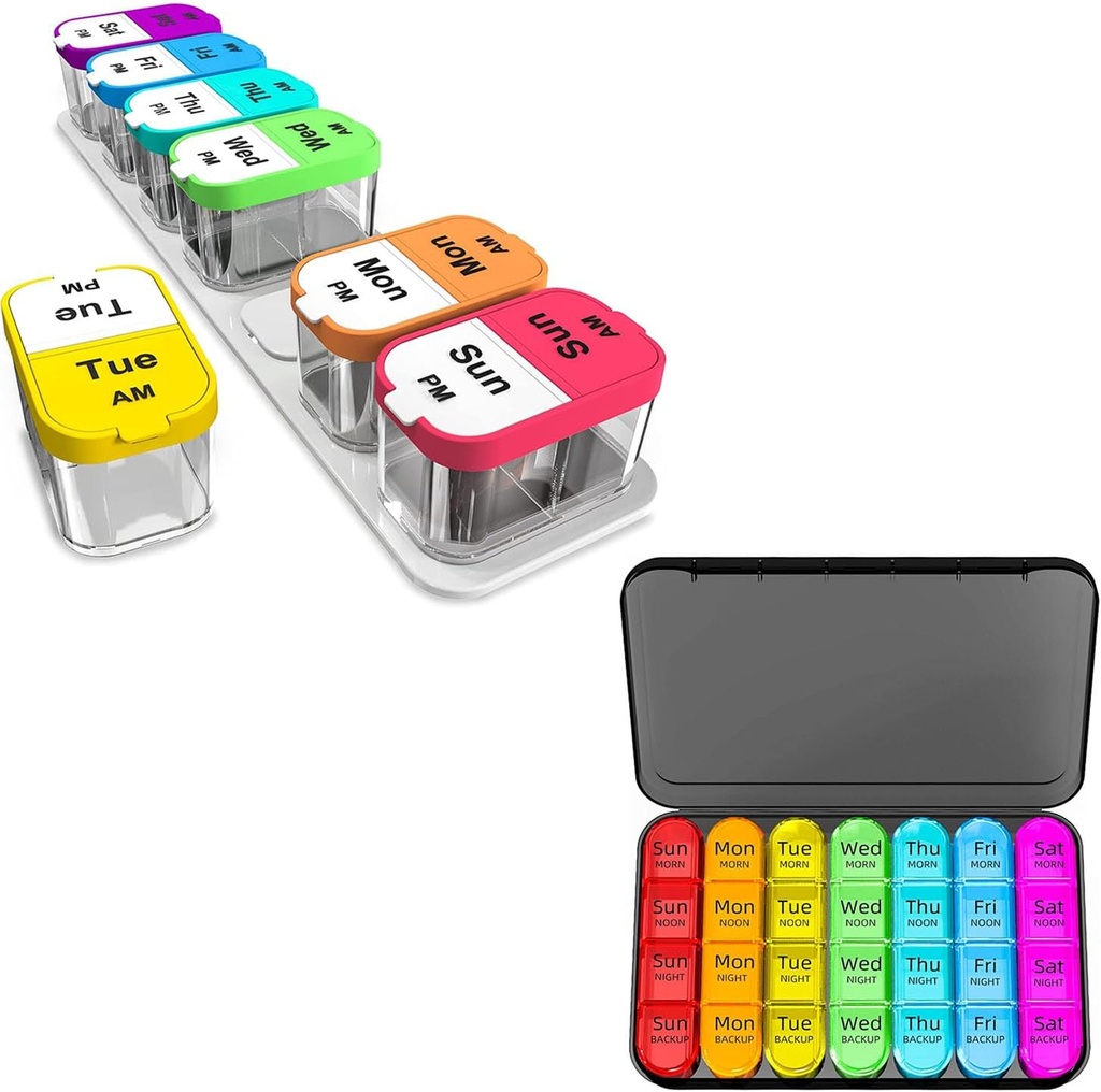 Odaro Ekstra Stor Pill Organizer & Weely Pilll Organizer 4 gange om dagen - farve