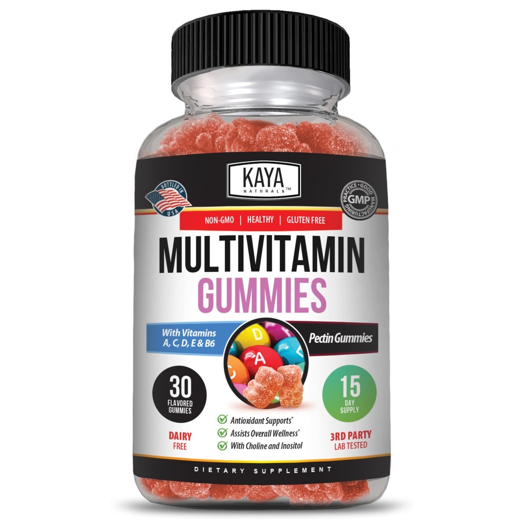 Kaya Naturals Voksen Multi Vitamin Gummy, Biotin, Vitamin A, B-12, C & E, herunder Zink, Folinsyre, Jordbærsmag - Glutenfri Multivitaminer Sweet Voksen Gummies