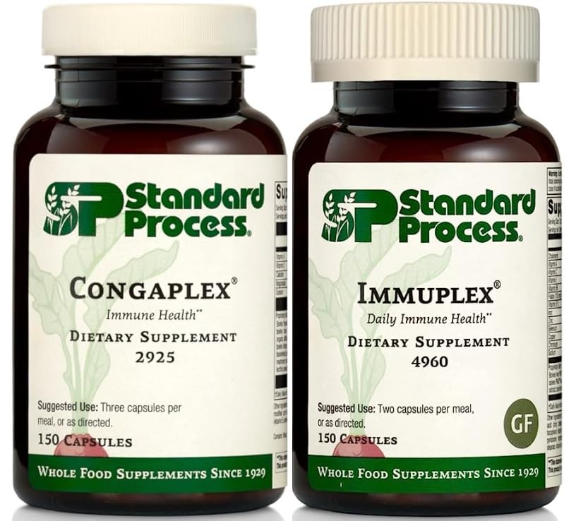 Standard Process immunsupportbundle - Immuplex & congaplex supplement sæt - Kosttilskud til immunsystemet sundhedsstøtte - Gluten- Gratis kosttilskud med ribonukleinsyre & C-vitamin