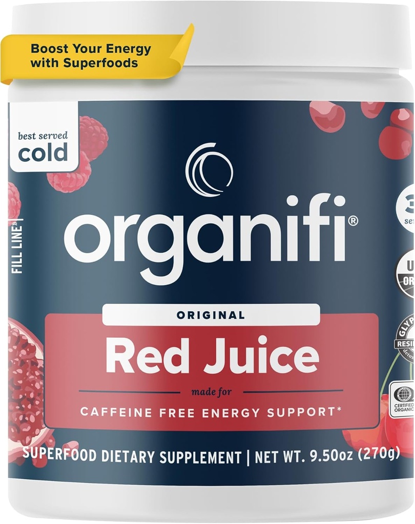 Organifi Rød Juice - Energy Powder reducerer Eftermiddag Crash og øger fordøjelse og immunsystem, 30 Servere
