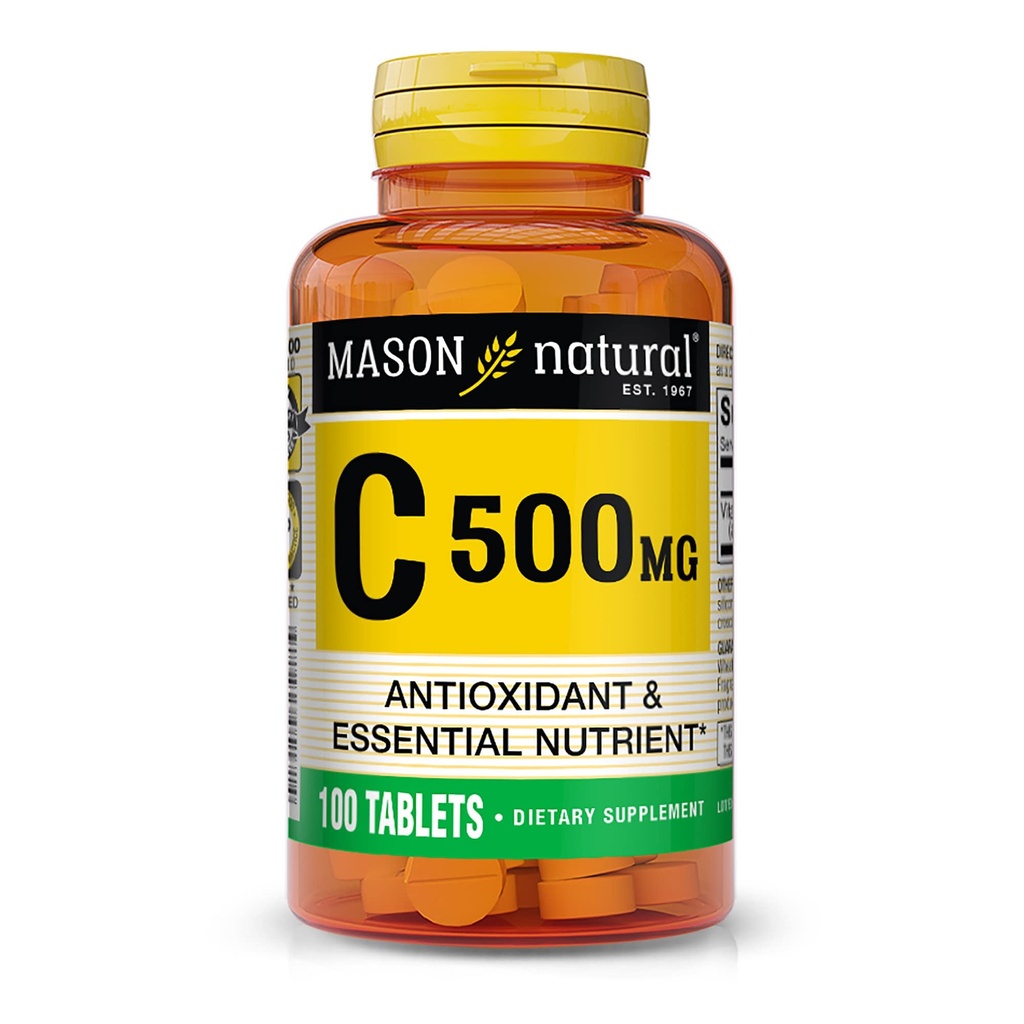 Mason Natural Vitamin C 500 mg, immunsupport- og antioxidanttilskud, fremmer collagen produktion & cellebeskyttelse, 100 tabletter
