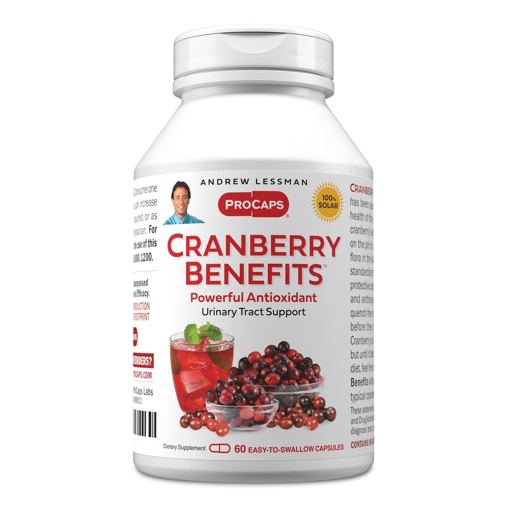 ANDREW LESSMAN Cranberry Fordele - 60 kapsler - Understøtter Brege, Nyre og Urinary Tract Sundhed. Høj potens Standardiserede ekstrakter af tranebær frugt, lille let at synke kapsler