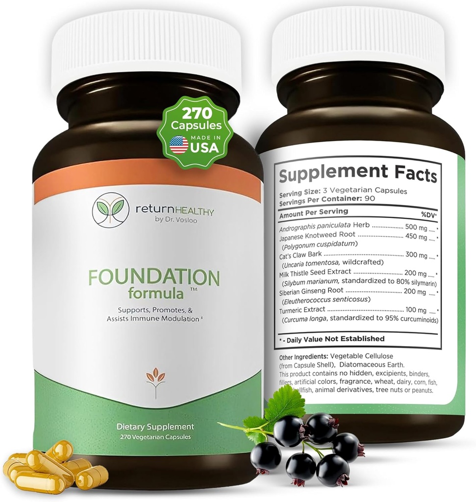 Foundation Formel 124; Tik immunsupport Supplement Note 124; med japansk Knotweed Root, Cat 's Claw, Milk Thistle Budd124; Resveratrol Supplement Budd124; Non- GMO, All- Natural & Vegetarian, 270 Kapsler