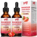 2 Pack Magnesium Glycinate Liquid Drops, 1500mg Magnesium Liquid Supplement med vitamin B6, D3, L - Theanin, Omega3, Support Night, Muscle, Ben, Mood, Strawberry Flavor - 4 Fl Oz (120ml) Flaske