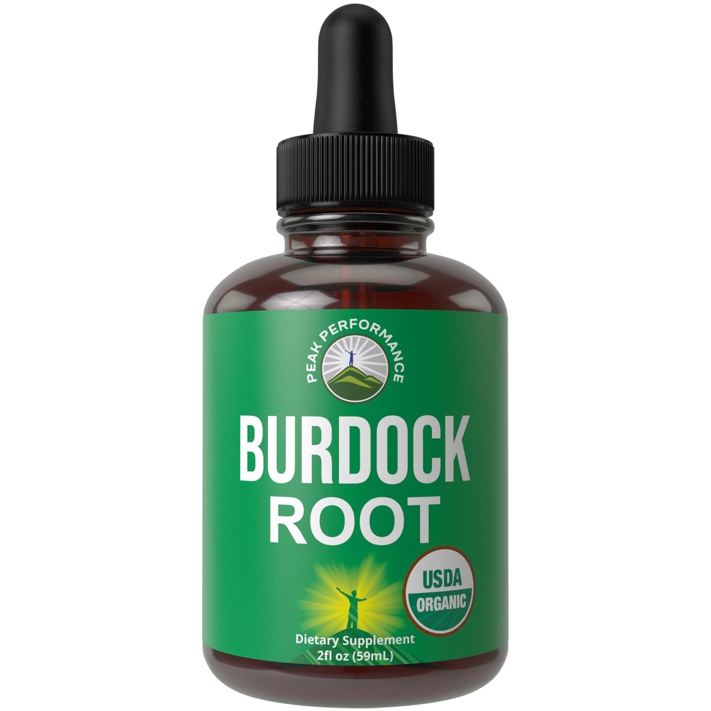 Peak Performance USDA Organic Burdock Root Liquid Drops Supplement. Vegansk ekstrakt tinktur for kvinder og mænd. Økologisk Burdock Root Oil Herb. Zero Sugar, Gluten Free Supplements