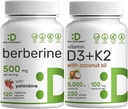 DEAL SUPPLEMENT Vitamin D3 5000iu + K2 100mcg Softels & Berberine tillæg med Yohimbine Bundle - Essential Sunshine Vitaminer - Høj Absorption Hydrochloride HCl Forms