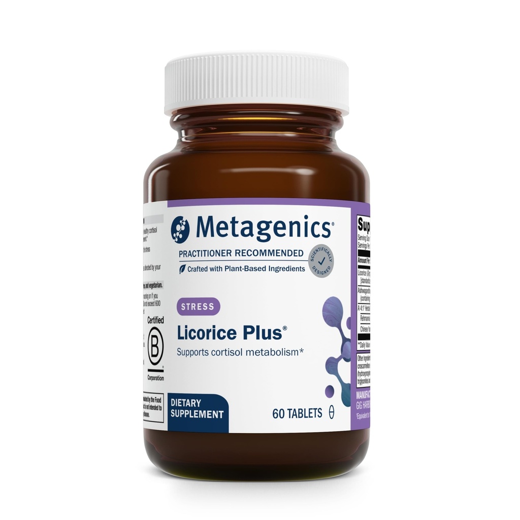 Metagenics Licorice Plus - Cortisol & Stress Support Supplement med Licorice Root, Ashwagandha, Rehmannia & Chinese Yam - Non-GMO, Gluten- Free, Vegetar - GMP Certified Facility - 60 tabletter