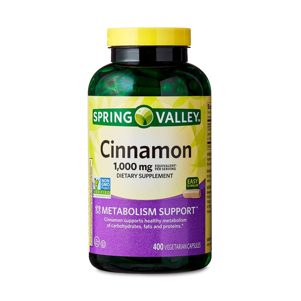 Spring Valley kanel kosttilskud, 1000 mg, 400 Greve - kanel kosttilskud, kanel kapsler, kanel