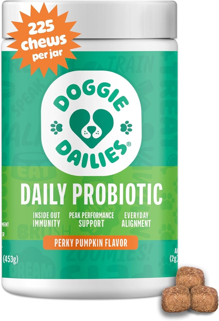Doggie Dailies Probiotika til hunde - Avanceret hund Probiotika med Prebiotika - fremmer fordøjelsessygdomme - Understøtter immunsystemet og samlet sundhed (Pumpkin) 225 bløde tykkere