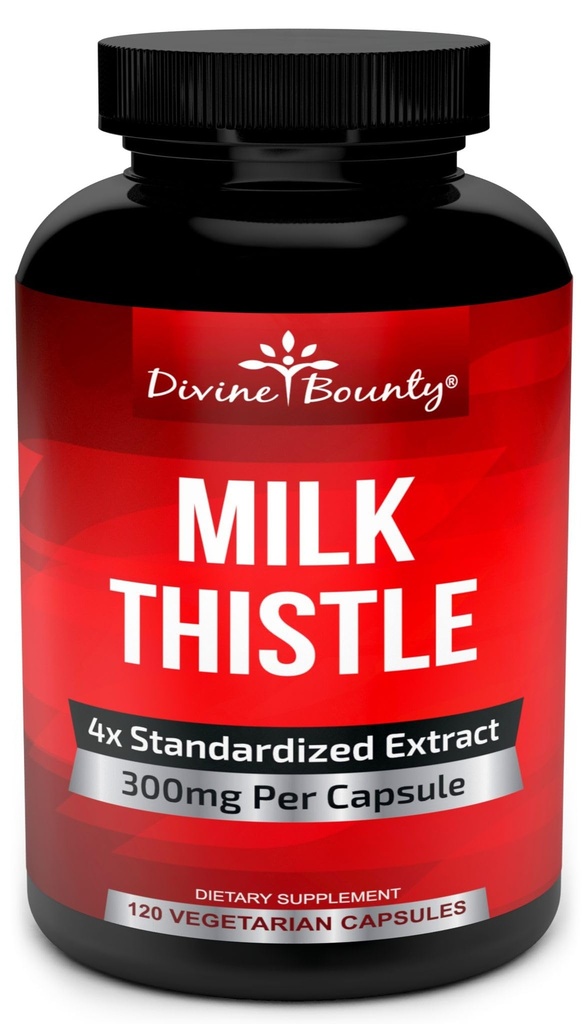 Divine Bounty Pure Milk Thistle Kapsler Supplement - A Potent 1200mg Milk Thistle Supplement med 4X koncentreret ekstrakt (Standardized) 120 Vegetariske Kapsler