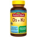 Nature Made Vitamin D3 K2 Supplement, 5000 IE (125 mcg) Vitamin D for ben, tænder, muskel - og immunstøtte, 30 D3 og K2 Softgels, 30 dages forsyning