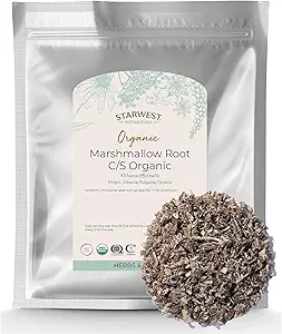 Starwest Botanicals Organic Marshmallow Root - Tørret urt til te, Loose Leaf Root Herb, Cut & Sigted, Certificeret Kosher, Non- GMO - Bulk 1 LB Bag