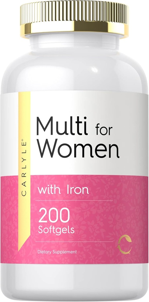 Carlyle Multivitamin for Women with Iron | 200 Softgels | Essential Vitamins, Minerals and Omegas | Nutritional Support Supplement | Non-GMO & Gluten Free