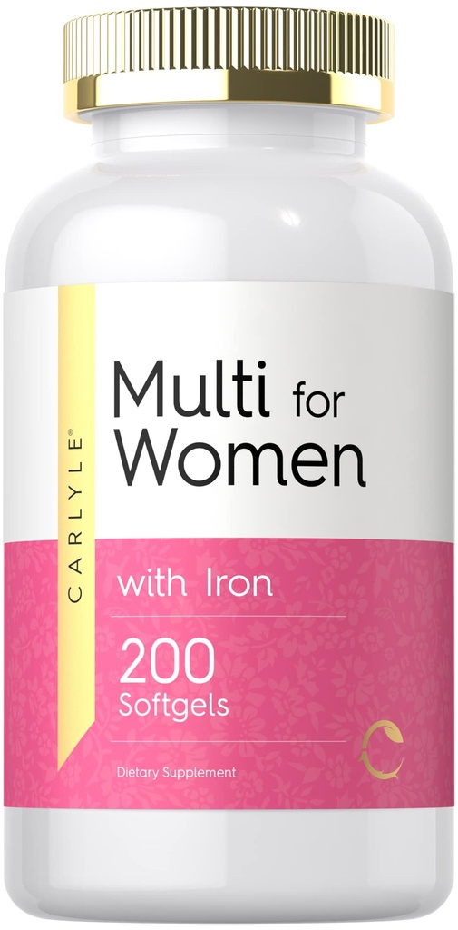 Carlyle Multivitamin til kvinder med jern-124; 200 Softgels-124; Væsentlige Vitamin, Mineraler og Omegas-124; Ernæringstilskud Supplement 124; Non- GMO & Gluten Free
