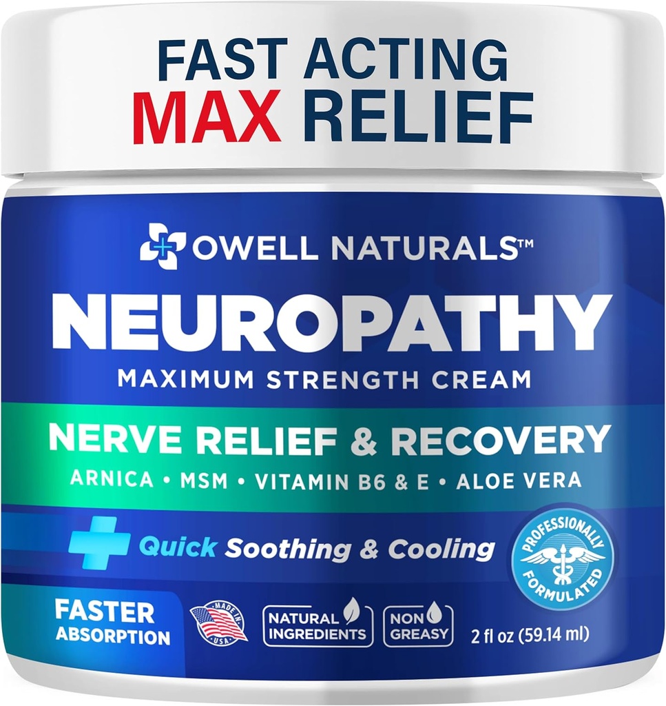 NATURALER Neuropati Cream Ekstra styrke Nerve Relief Cream til fod, hænder, ben, tæer med Arnica, B6-vitamin, Aloe Vera, MSM - Made in USA