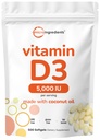 Micro Ingredients Vitamin D3 5.000 IE, 500 Softgels against 124; Virgin Kokosolie • 124; Cholecalciferol Form • 124; Knogleben, Immun & Heart Support • 124; Let at synke, Non- GMO